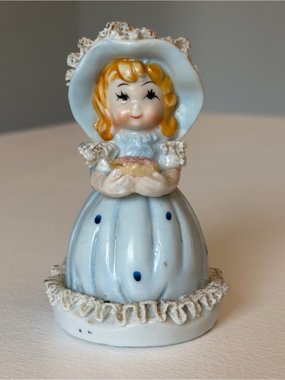 Vintage Ceramic Girl Figurine in Pale Blue
